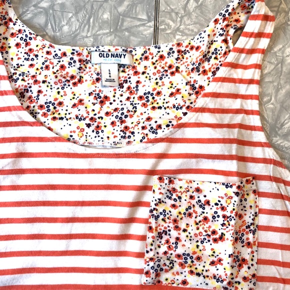 Old Navy Coral Striped/Floral Pocket Tank - Picture 3 of 4